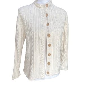 L.L.Bean Vintage Fisherman Cable Knit Button Up Cardigan Sweater Medium Cotton